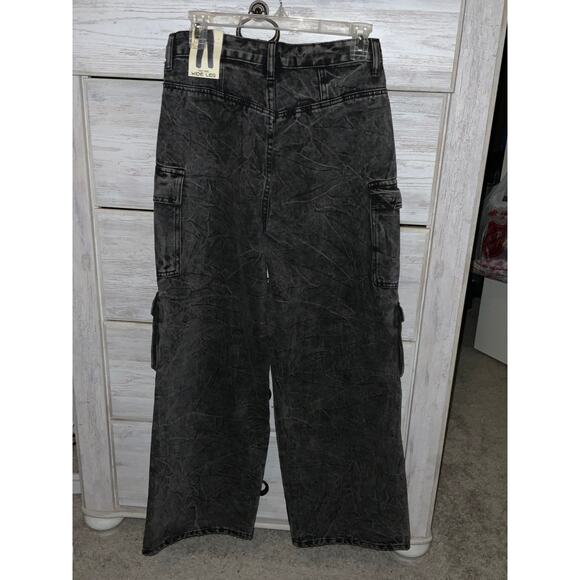 Rise Supply Co Women's Size 7 Acid Wash Cargo Wide Leg Y2K Jeans - Picture 2 of 4